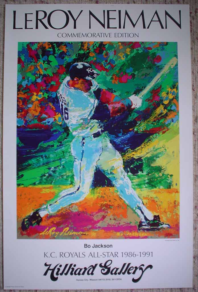 Bo Jackson, K.C. Royals All-Star by LeRoy Neiman, shown with full margins - offset lithograph vintage fine art poster print