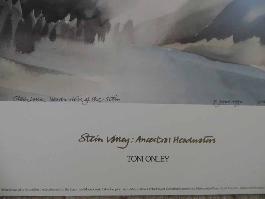 Stein Valley: Ancestral Headwaters by Toni Onley, detail to show title - offset lithograph vintage fine art print