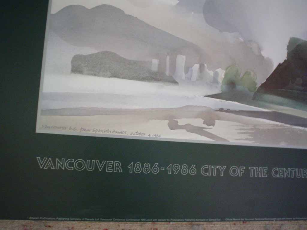 Vancouver, B.C. From Spanish Banks, October 4 1984 by Toni Onley, Vancouver 1886-1986 City Of The Century, detail to show title in image plate - offset lithograph vintage fine art poster print