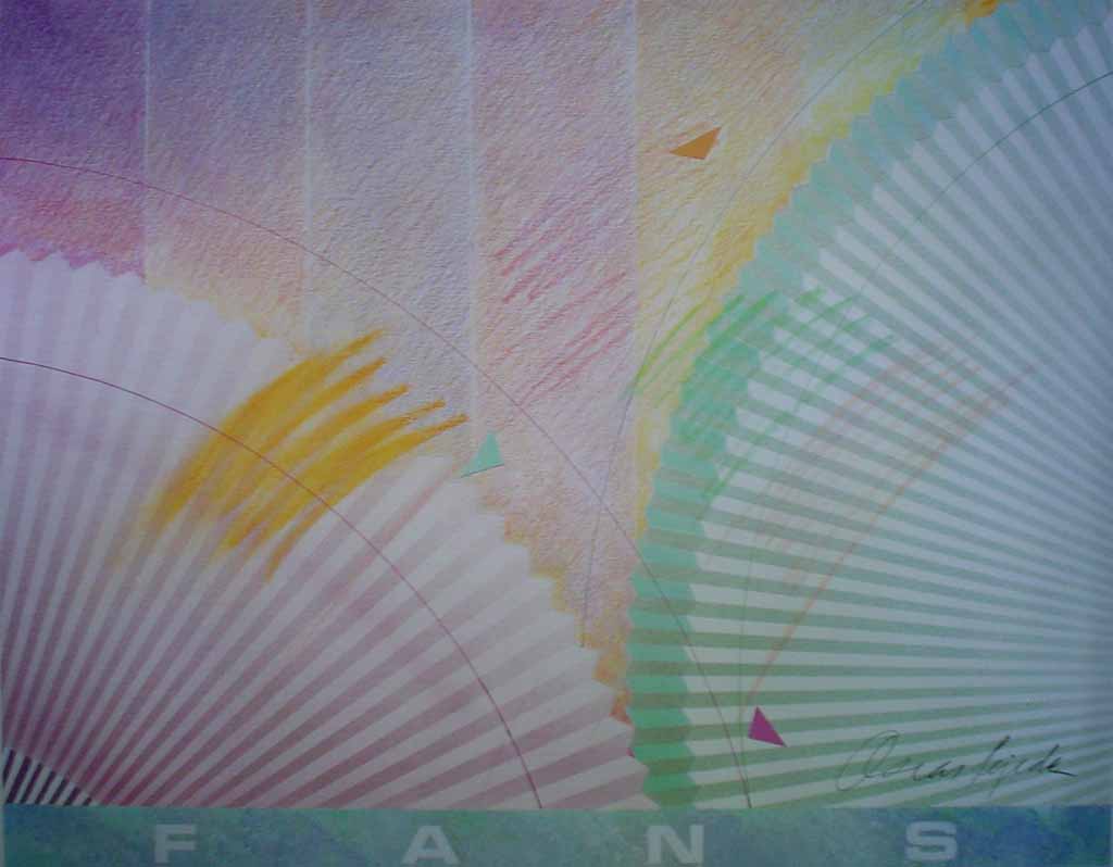 Fans 1, Pastels (untitled) by Oscar Tejeda - offset lithograph vintage fine art print
