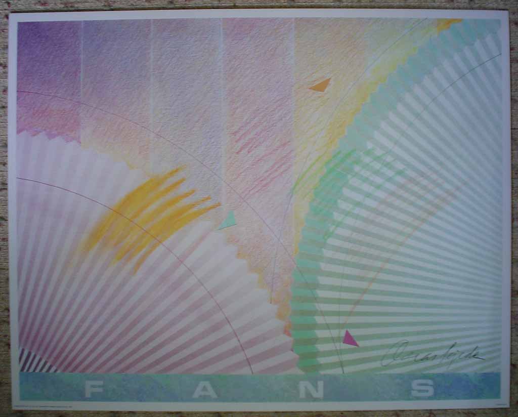 Fans 1, Pastels (untitled) by Oscar Tejeda, shown with full margins - offset lithograph vintage fine art print