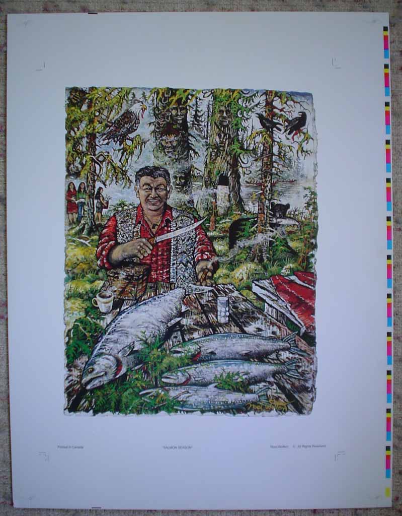 Salmon Season by Noel Wotten, shown with full margins - offset lithograph reproduction vintage fine art print