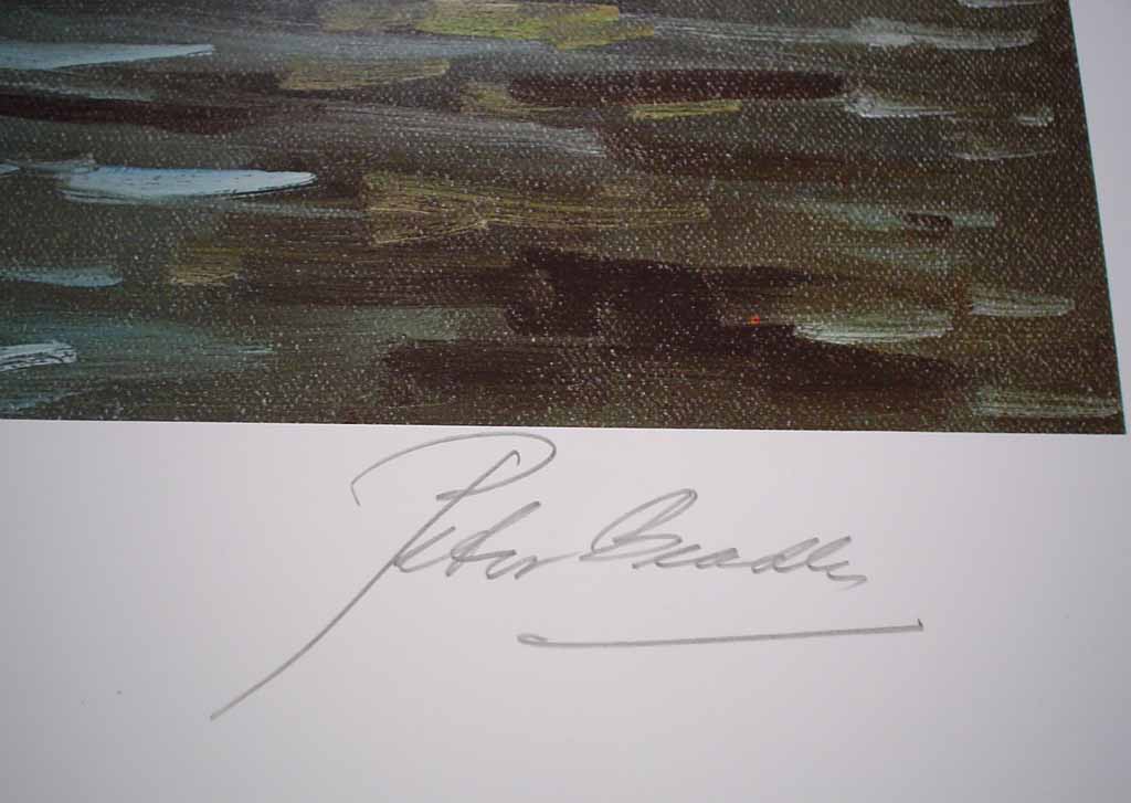 Fraser River by Peter Beadle, signed, titled and numbered 106/350 by artist, detail to show signature - offset lithograph limited edition vintage fine art print
