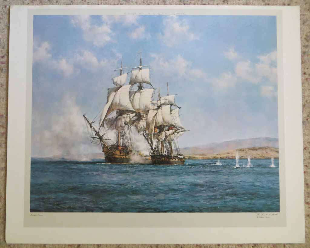 The Smoke Of Battle, The Gallant Speedy by Montague Dawson, shown with full margins - offset lithograph reproduction vintage fine art print
