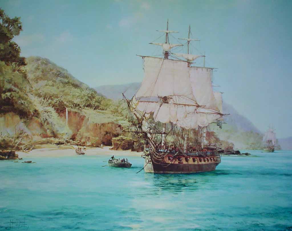 Pirate's Cove by Montague Dawson - offset lithograph reproduction vintage fine art print