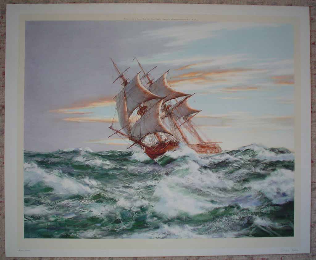 Dawn Chase by Montague Dawson, shown with full margins - offset lithograph reproduction vintage fine art print