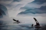 Indian Arm Orcas by Bruce Muir, numbered AP 22/37, titled and signed by artist - offset lithograph limited edition vintage fine art print