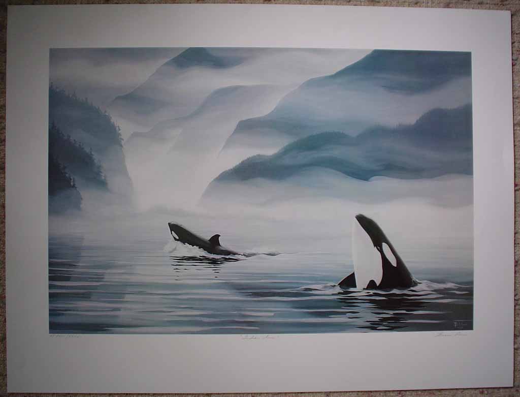 Indian Arm Orcas by Bruce Muir, numbered AP 22/37, titled and signed by artist, shown with full margins - offset lithograph limited edition vintage fine art print