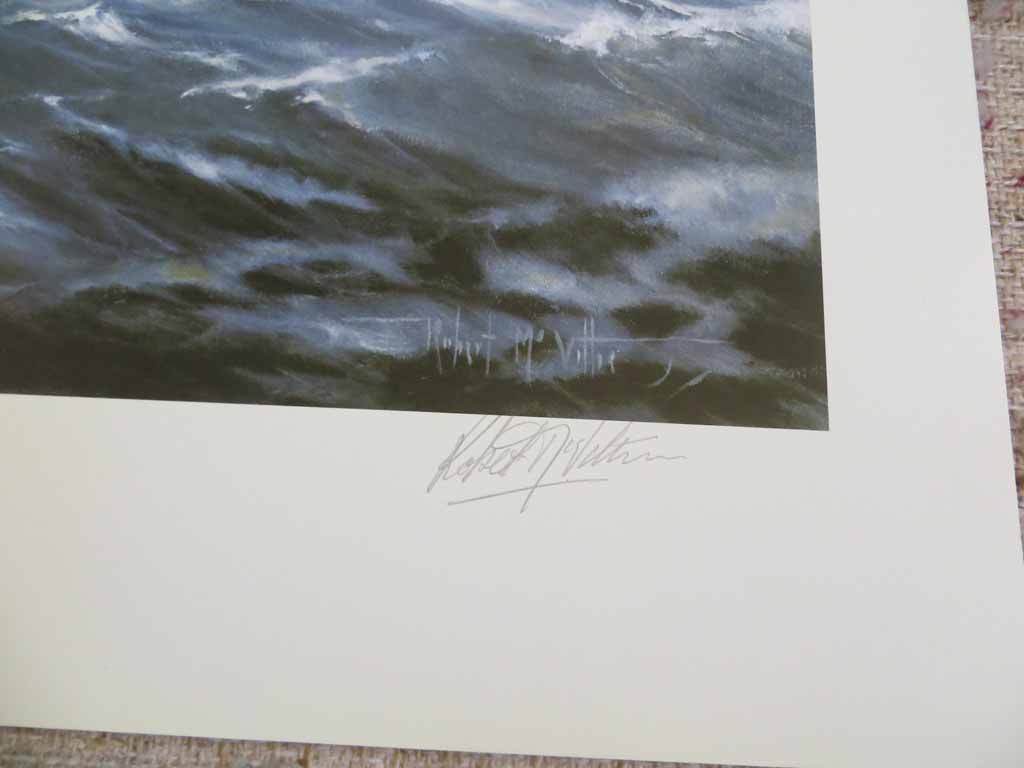 Seiners Running by Robert McVittie, numbered 109/950 and signed by artist, detail to show signature - offset lithograph limited edition vintage fine art print