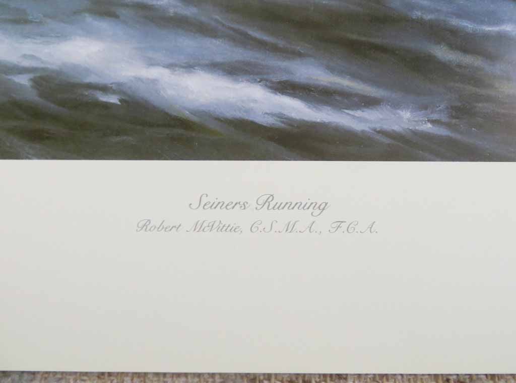 Seiners Running by Robert McVittie, numbered 109/950 and signed by artist, detail to show title - offset lithograph limited edition vintage fine art print