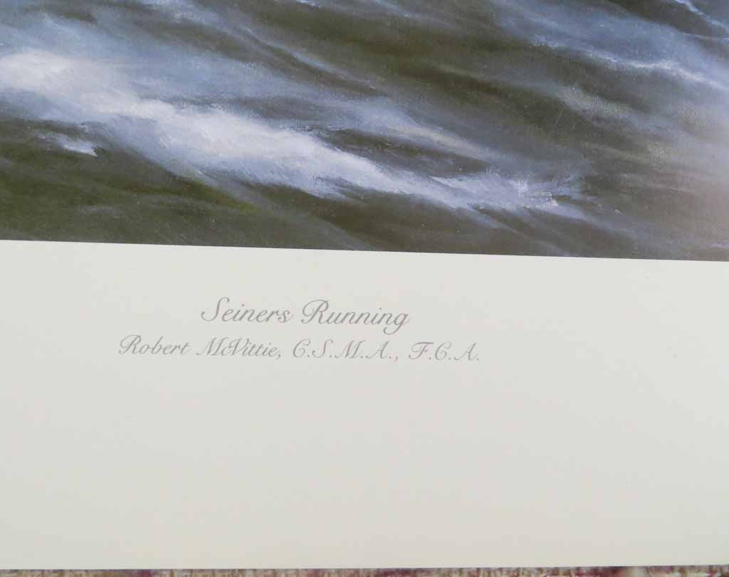 Seiners Running by Robert McVittie, numbered 110/950 and signed by artist, detail to show title - offset lithograph limited edition vintage fine art print