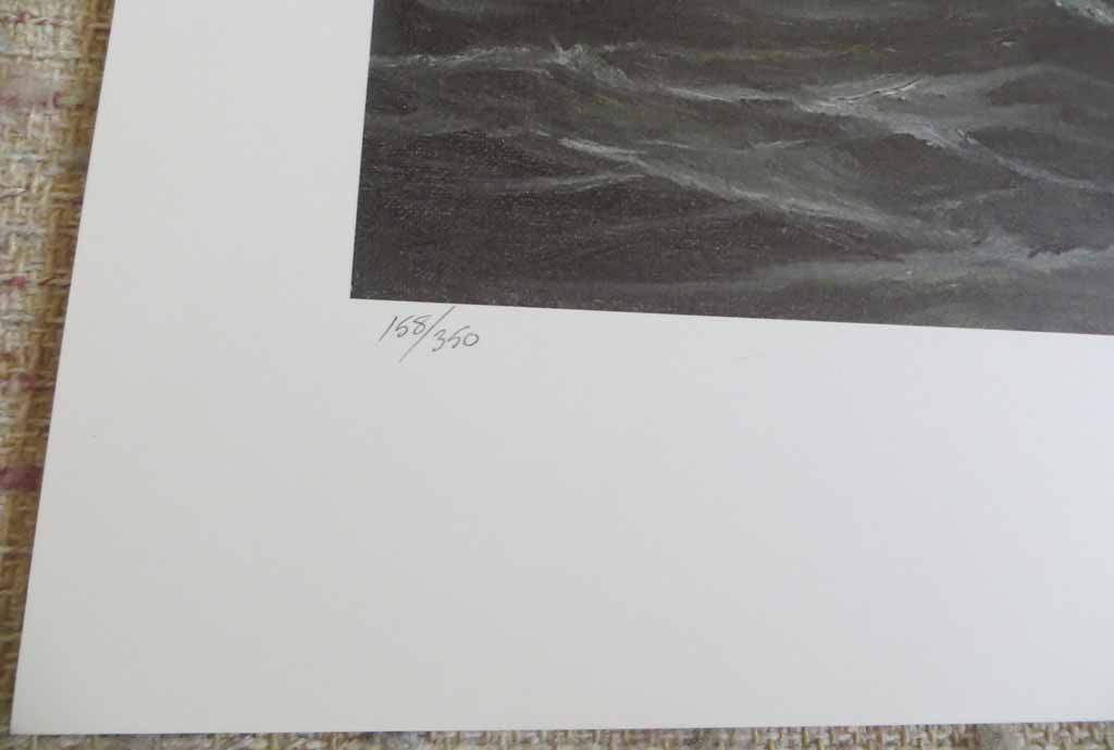 Bad Weather Coming by Robert McVittie, numbered 158/350, titled and signed by artist, detail to show edition - offset lithograph limited edition vintage fine art print