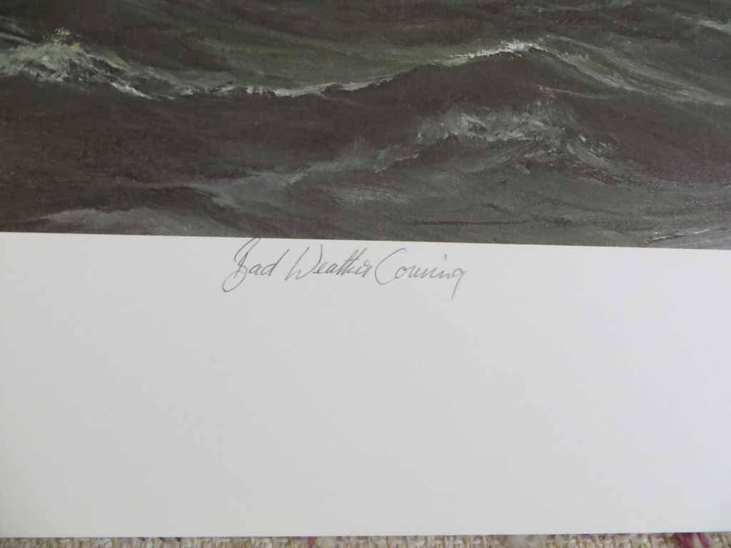 Bad Weather Coming by Robert McVittie, numbered 158/350, titled and signed by artist, detail to show title - offset lithograph limited edition vintage fine art print