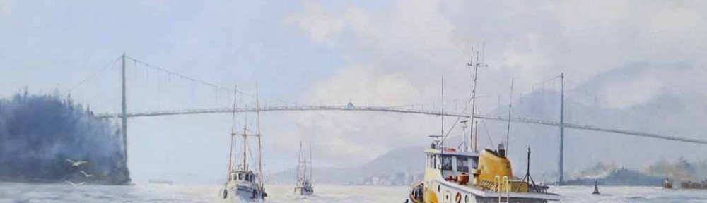 Lions Gate, British Columbia Gateway To The Pacific by Robert McVittie, numbered 487/550 and signed by artist - offset lithograph limited edition vintage fine art print