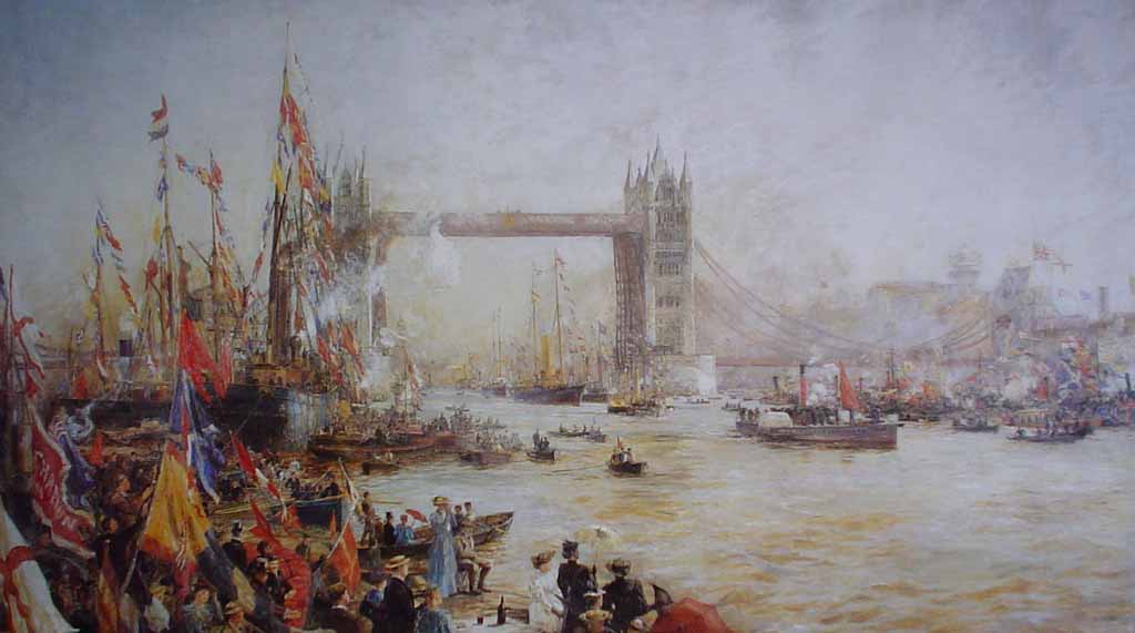The Opening Of Tower Bridge 1894 by William Lionel Wyllie - offset lithograph reproduction vintage fine art print
