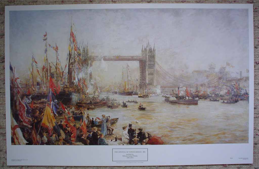 The Opening Of Tower Bridge 1894 by William Lionel Wyllie, shown with full margins - offset lithograph reproduction vintage fine art print