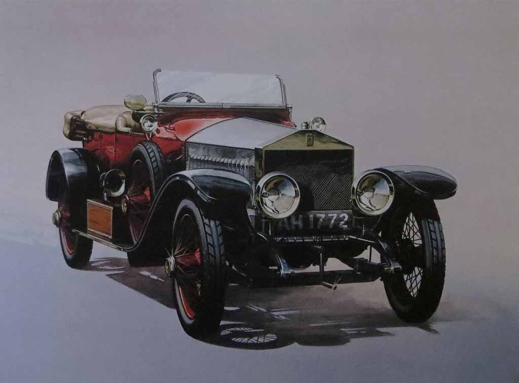 Rolls Royce Silver Ghost Alpine Eagle 1913 by M. Atkinson - offset lithograph reproduction vintage fine art print