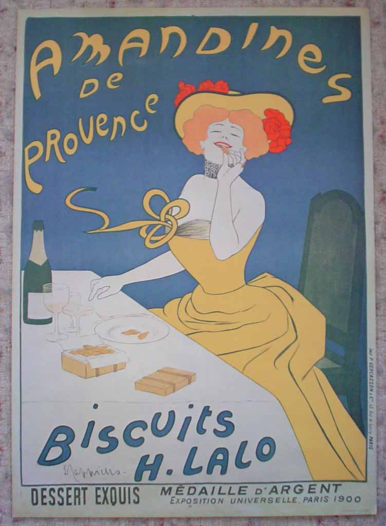 Amandines de Provence, Bisquits H. Lalo by Leonetto Cappiello, published by P. Vercasson, turn-of-the-century French Advertising Poster shown with full margins - offset lithograph reproduction vintage ©1978 poster art print