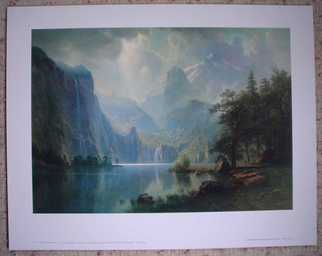 In The Mountains by Albert Bierstadt, shown with full margins - offset lithograph reproduction vintage fine art print