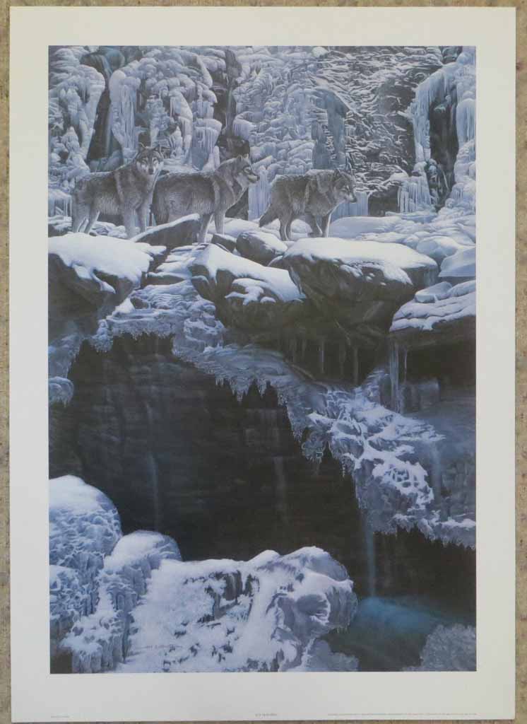 Icy Traverse, Wolves by Fred Buchwitz, shown with full margins - offset lithograph reproduction vintage fine art print