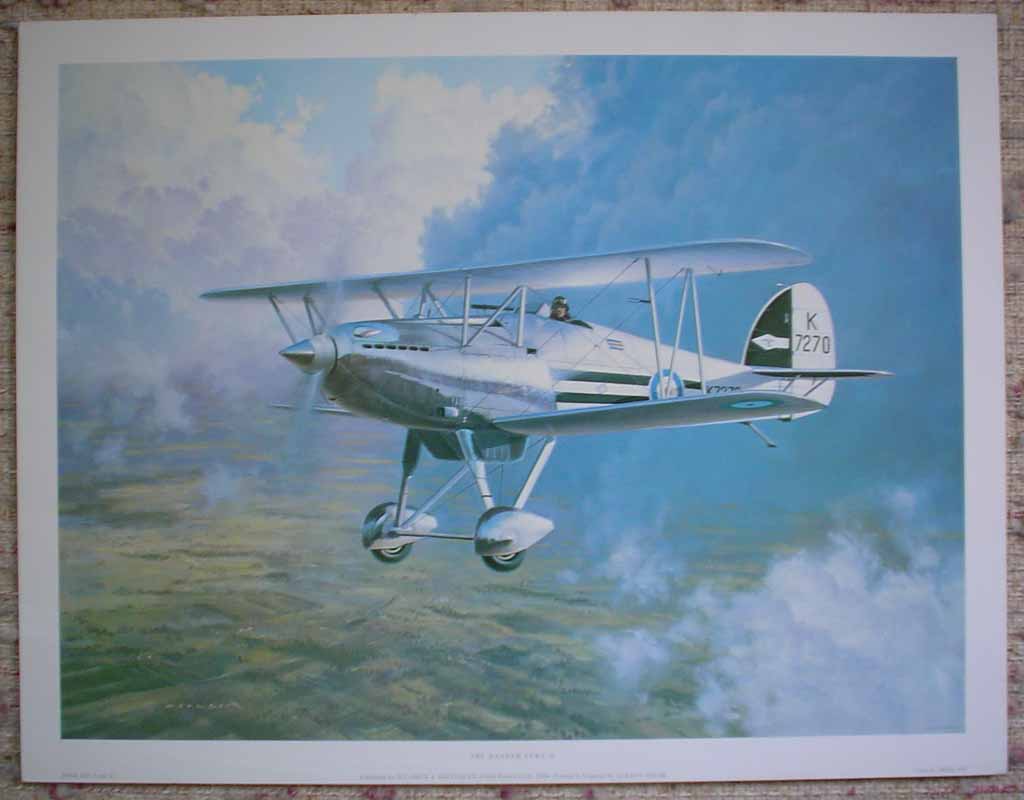 Hawker Fury II by Gerald Coulson, shown with full margins - offset lithograph reproduction vintage fine art print