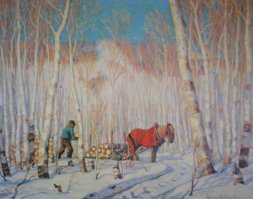 March In The Birch Woods by Clarence Alphonse Gagnon - offset lithograph reproduction vintage fine art print