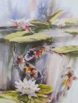 A Shimmer Of Light: Koi Fish by Brent Heighton - offset lithograph reproduction vintage fine art print