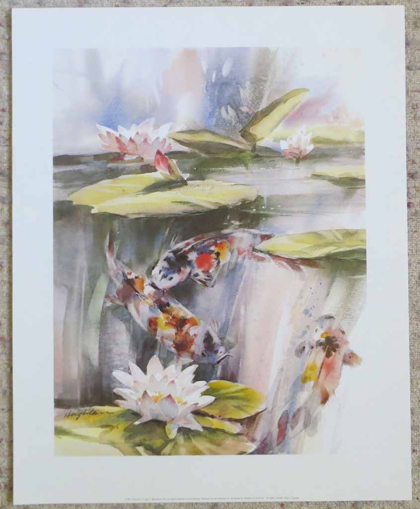 A Shimmer Of Light: Koi Fish by Brent Heighton, shown with full margins - offset lithograph reproduction vintage fine art print