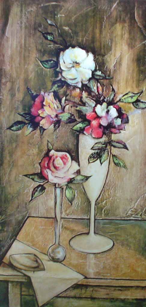 Wild Roses by Robert (R.F.) Harnett - offset lithograph reproduction vintage fine art print