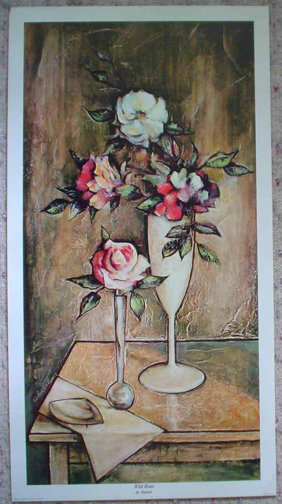 Wild Roses by Robert (R.F.) Harnett, shown with full margins - offset lithograph reproduction vintage fine art print