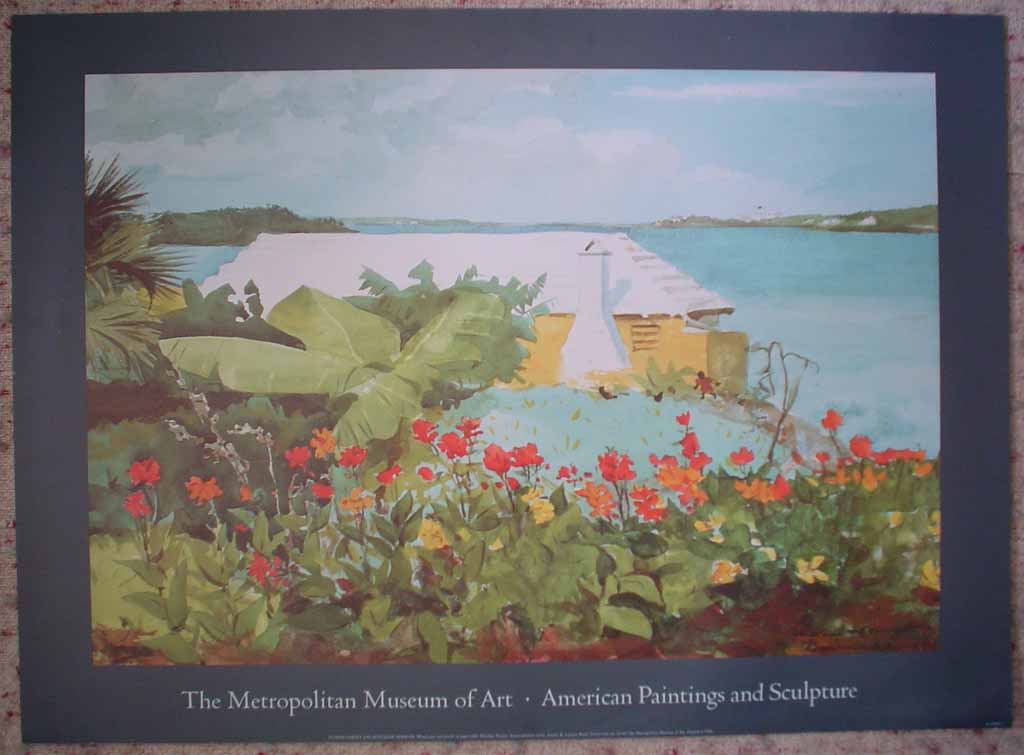 Flower Garden And Bungalow, Bermuda by Winslow Homer, Metropolitan Museum of Art, shown with full margins - offset lithograph reproduction vintage poster art print