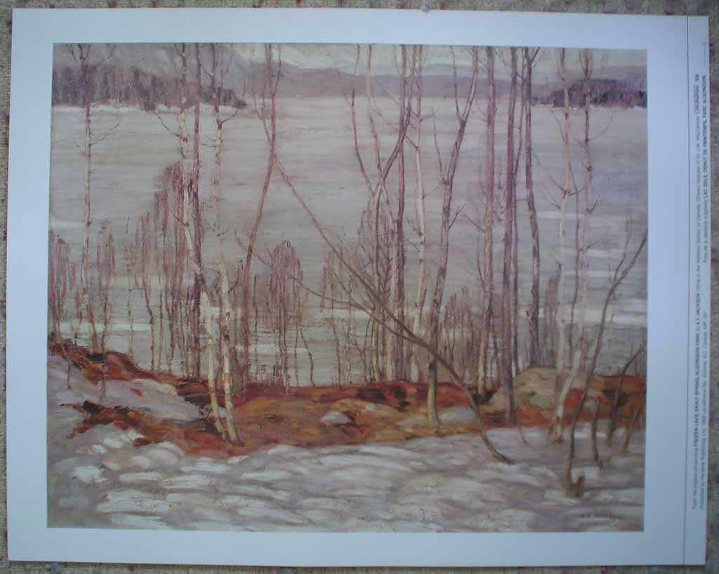 Frozen Lake, Early Spring, Algonquin Park by A.Y. Jackson, Group of Seven, shown with full margins - offset lithograph reproduction vintage fine art print
