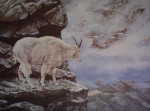 Mountain Goat, Precipice (untitled) by Andrew Kiss - hand-numbered 277/670 and signed by the artist - offset lithograph limited edition vintage fine art print