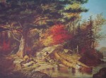 Hurons Camping Near The Big Rock by Cornelius Krieghoff - offset lithograph reproduction vintage fine art print