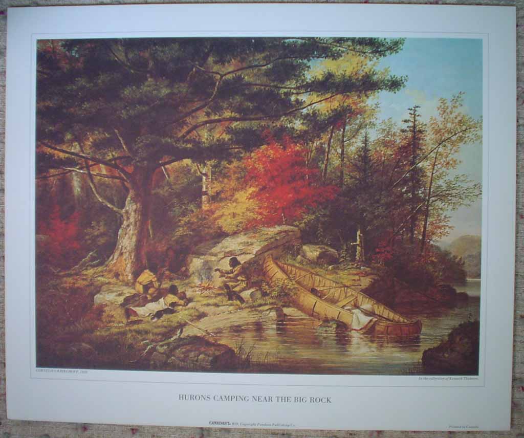 Hurons Camping Near The Big Rock by Cornelius Krieghoff, shown with full margins - offset lithograph reproduction vintage fine art print