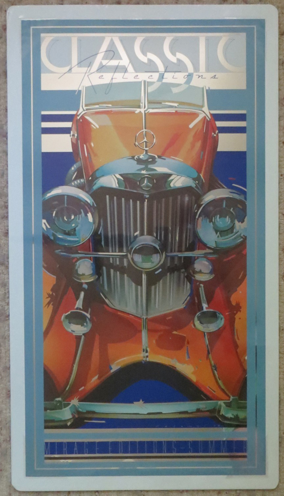 Mercedes-Benz SSK by Peter Palombi, Classic Reflections published by Mirage Editions Summer, shown with full margins, packaged in plastic with rigid cardboard backing - lithograph on silver mylar vintage poster print