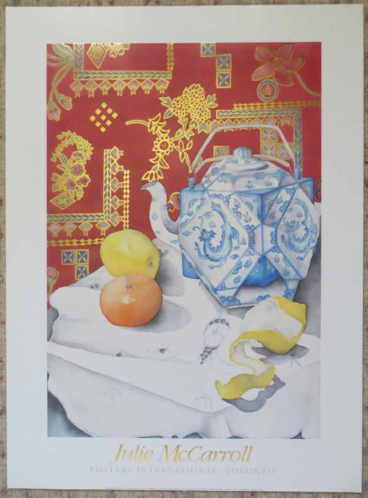 Morning Tea by Julie McCarroll, metal foil insets, published by Posters International, shown with full margins - offset lithograph reproduction vintage fine art poster print