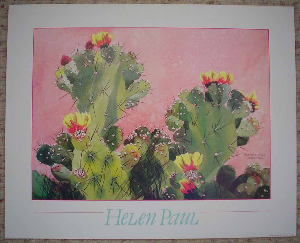 Pereskiopsis, Flowering Cactus by Helen Paul, shown with full margins - offset lithograph reproduction vintage poster art print
