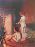 After The Bath by Paul Peel - offset lithograph reproduction vintage fine art print