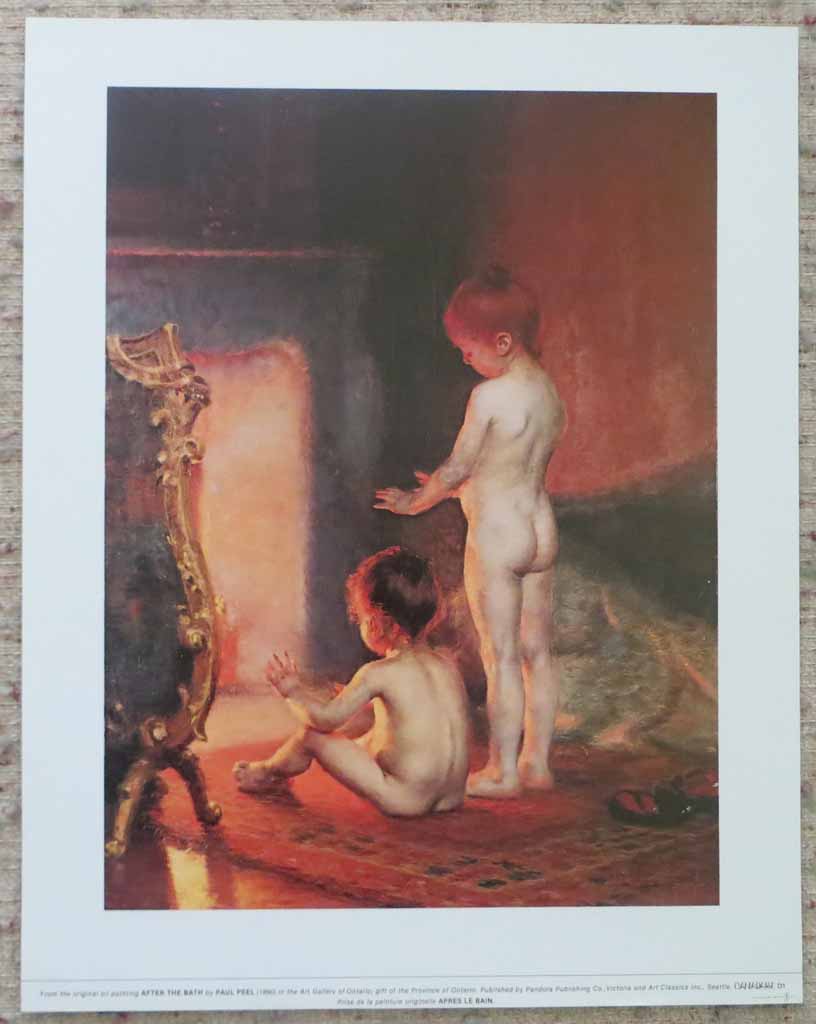 After The Bath by Paul Peel, shown with full margins - offset lithograph reproduction vintage fine art print