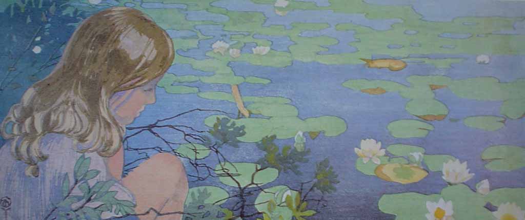 Lake Lilies by Walter Joseph (W.J.) Phillips - offset lithograph reproduction vintage fine art print