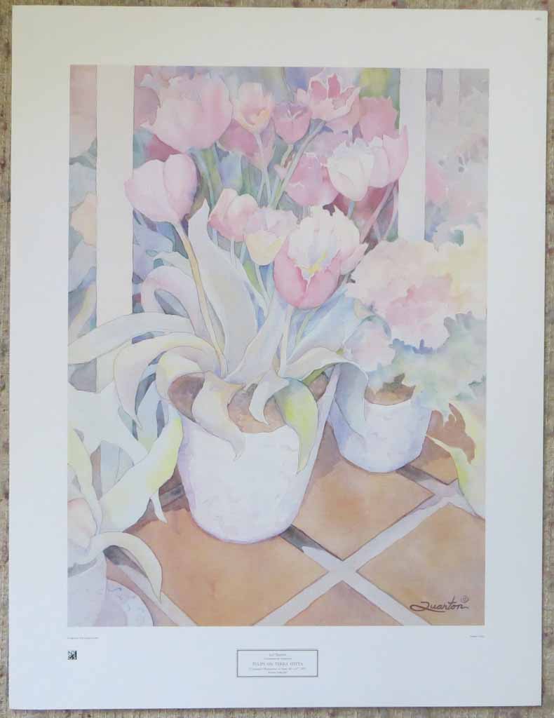 Tulips On Terra Cotta by Lori Quarton, shown with full margins - offset lithograph reproduction vintage fine art print