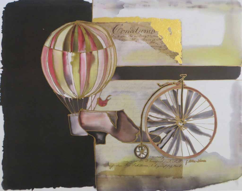 Bicyclette by Jutta Ritter-Scherer, signed by artist, published by Meridian Publishing - offset lithograph reproduction with metallic and real gold foil insets vintage fine art print