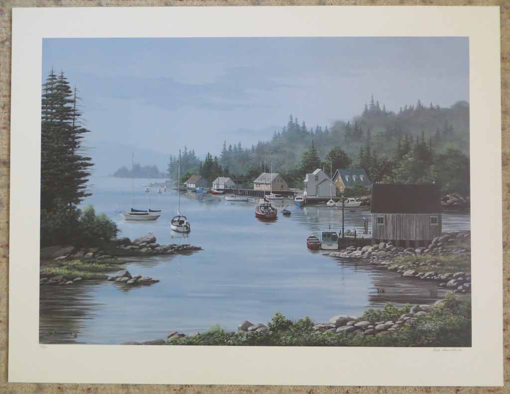 A Quiet Bay by Bill Saunders, shown with full margins - hand-numbered 133/375 and signed by the artist - offset lithograph limited edition vintage fine art print