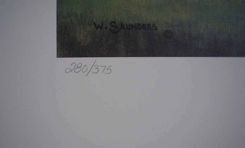 Countryside by Bill Saunders, detail to show edition number - hand-numbered 280/375 and signed by the artist - offset lithograph limited edition vintage fine art print