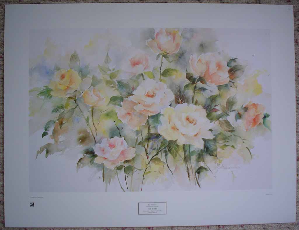 Tea Roses by P.J. Steadman, shown with full margins - offset lithograph reproduction vintage fine art print