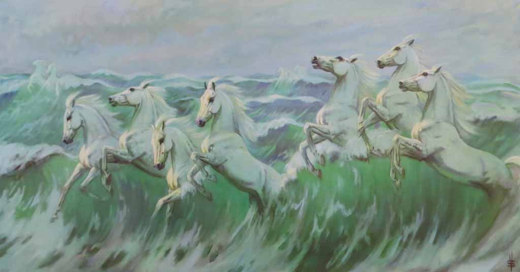 The Wild White Horses by Violet Skinner - offset lithograph reproduction vintage fine art print