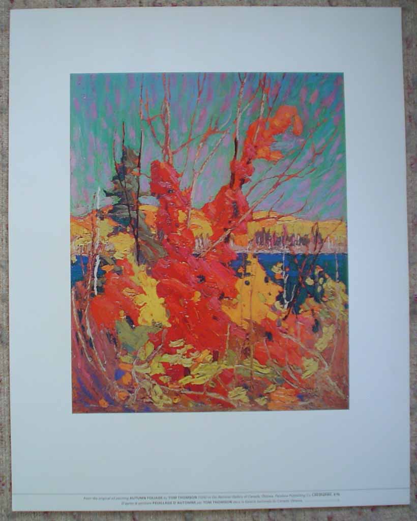 Autumn Foliage by Tom Thomson, Group of Seven, shown with full margins - offset lithograph reproduction vintage fine art print