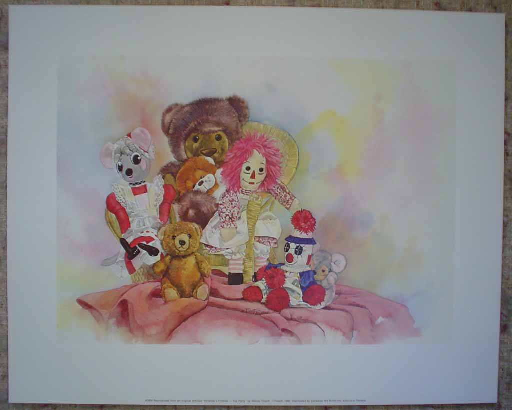 Amanda's Friends: Toy Party by Wendy Tosoff, shown with full margins - offset lithograph reproduction vintage fine art print