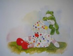Amanda's Friends: Leap Frog by Wendy Tosoff - offset lithograph reproduction vintage fine art print